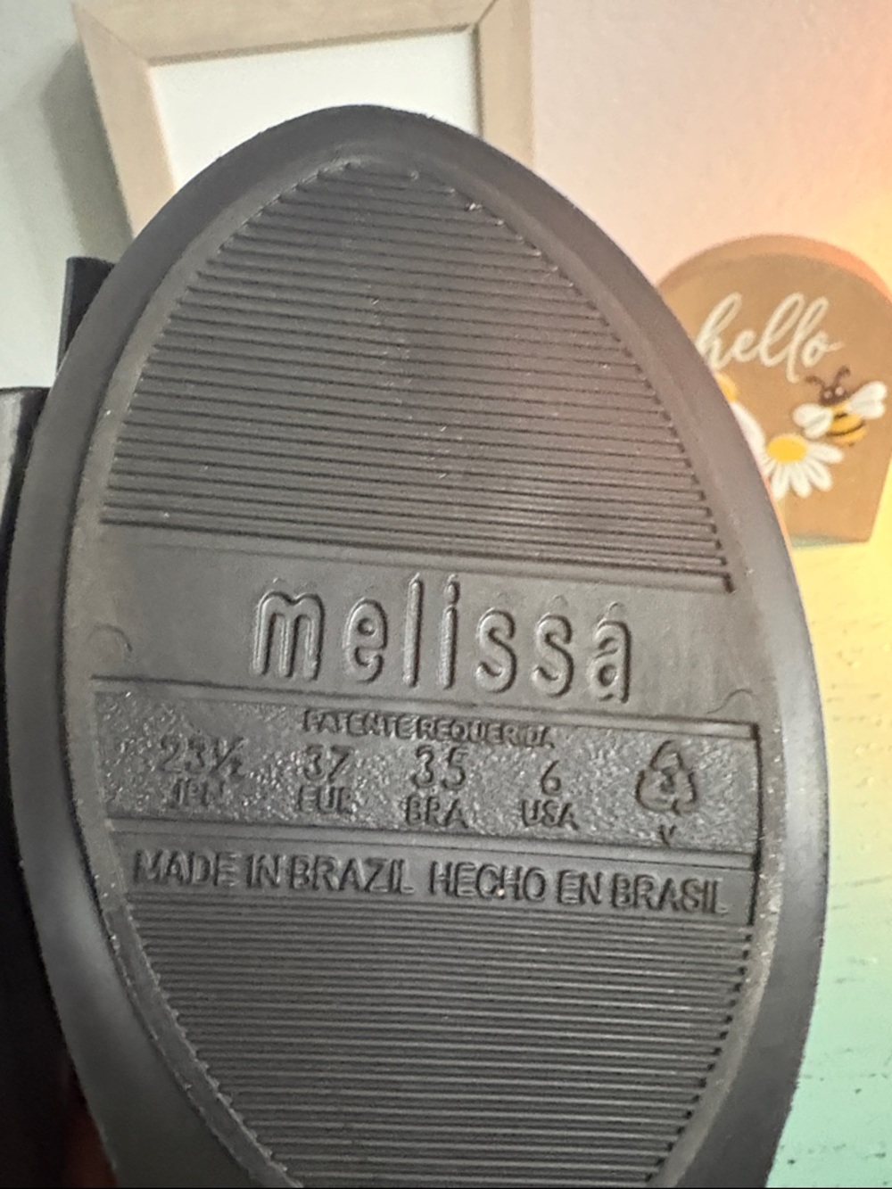 Melissa Black Flats with Dark Brown Tortoiseshell Bow - Picture 6 of 6
